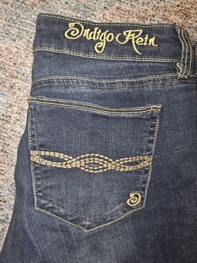 Indigo Rein Women's Dark Blue Embroidered Pocket Size 5 Curvy,skinny